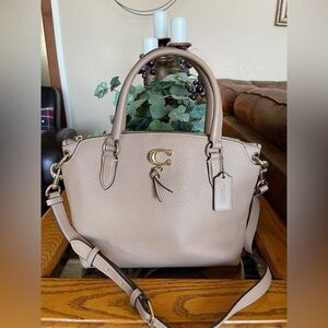Coach Remi Satchel Bag in Taupe Leather